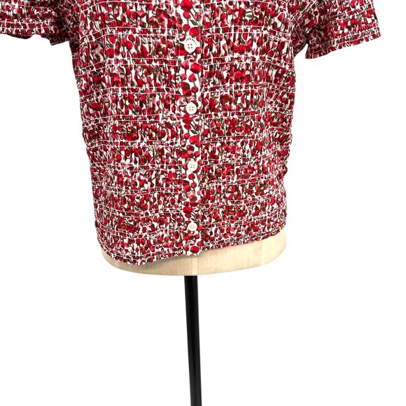 J. Crew Smocked Button-up Shirt Liberty Eliza's Red Fabric Size XL - Picture 5 of 10